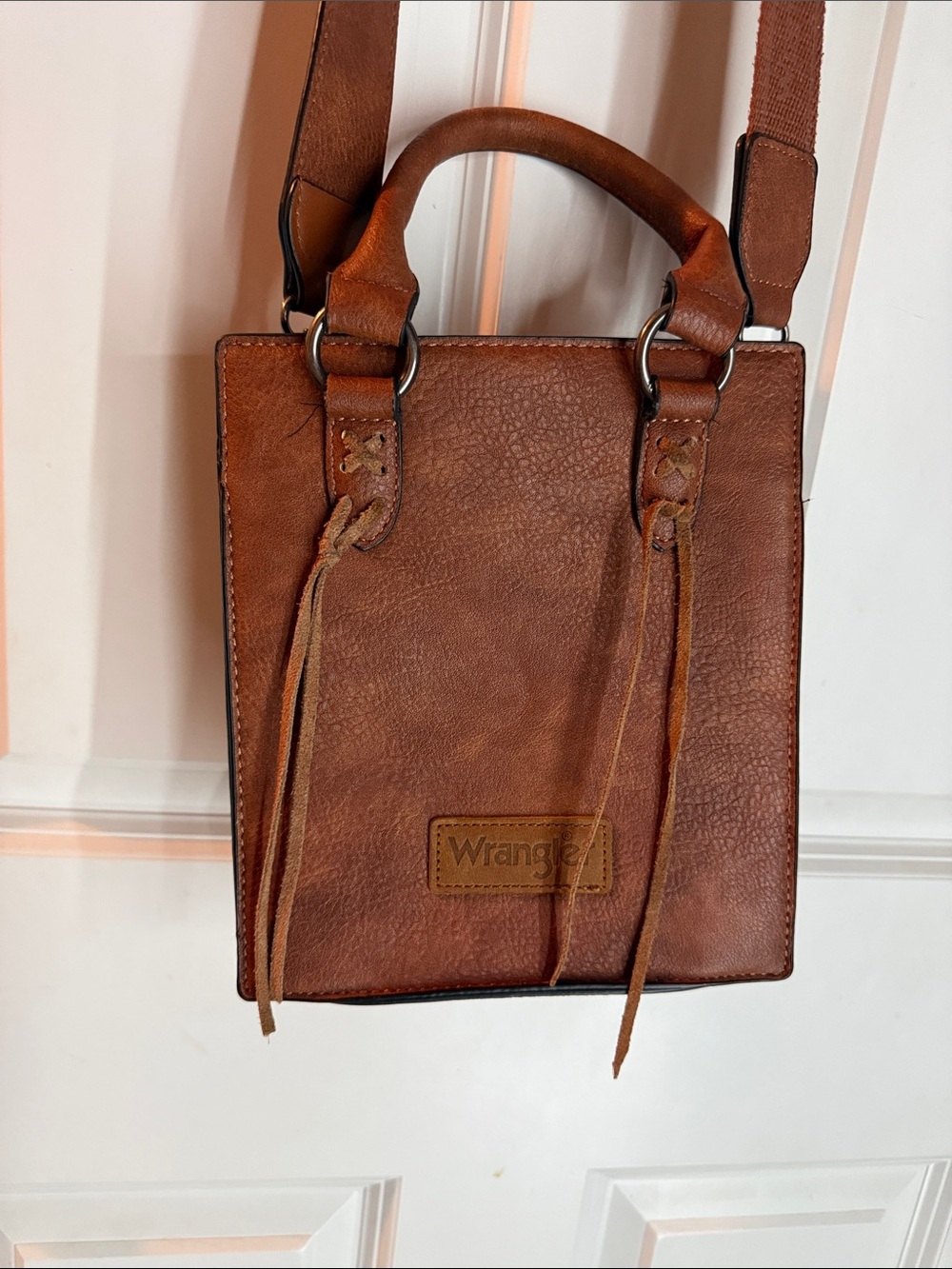 Wrangler Cognac Brown Leather Crossbody Bag